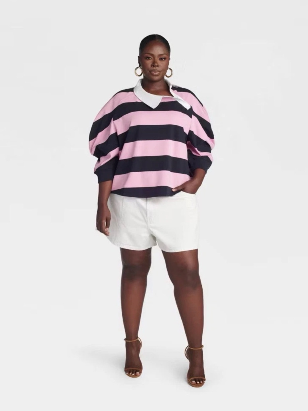 🩷 NWT! Pink KBB by KAHLANA 'The Striped Crewneck T-Shirt’ - XS,S,L,1X,2X,3X - Picture 2 of 4